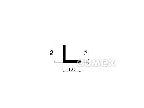 "L" Gummiprofil, 10,5x10,5/1,5mm, 2-Ströme, 60°ShA, EPDM, ISO 3302-1 E2, -40°C/+100°C, schwarz, 